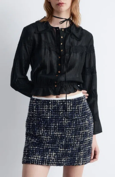 & Other Stories Lace Trim Button-up Shirt In Black