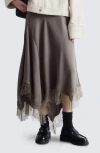 & Other Stories Lace Trim Handkerchief Hem Midi Skirt In Gray