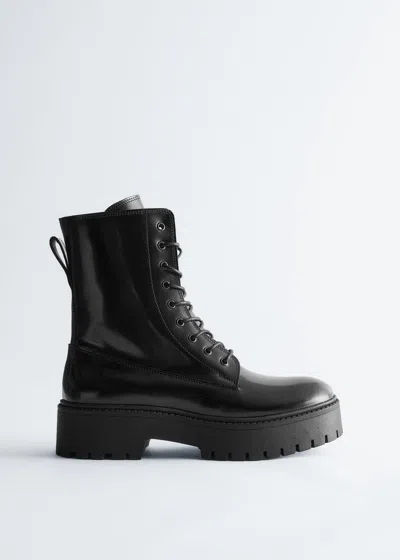 & Other Stories Lace-up Leather Boots In Black
