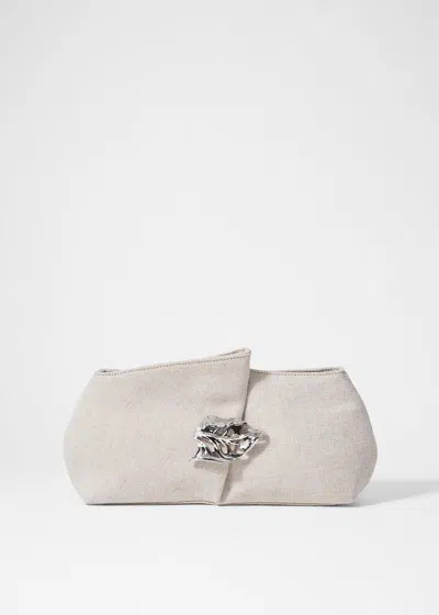 & Other Stories Leaf-brooch Canvas Clutch In Sand