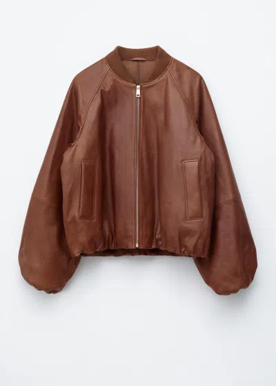 & Other Stories Leather Bomber Jacket In Brown