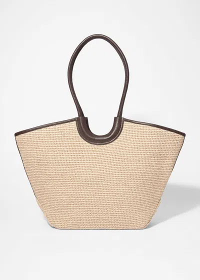 & Other Stories Large Straw Tote With Brown Leather Details Contrast Stitches In Neutral