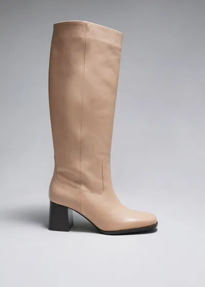 & Other Stories Leather Knee Boots In Beige