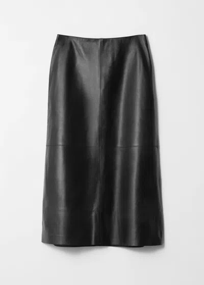 & Other Stories Leather Midi Skirt In Black