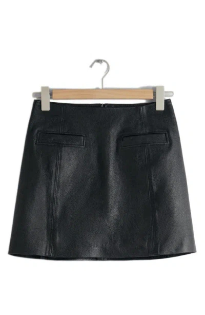 & Other Stories Leather Miniskirt In Black
