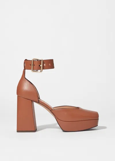 & Other Stories Leather Platform Heeled Sandals In Brown