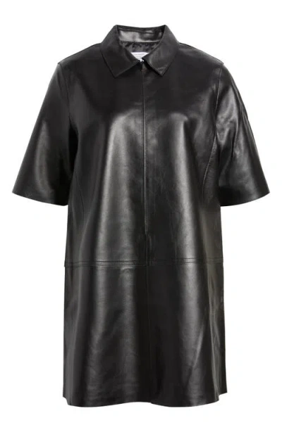 & Other Stories Leather Shirtdress In Black Dark