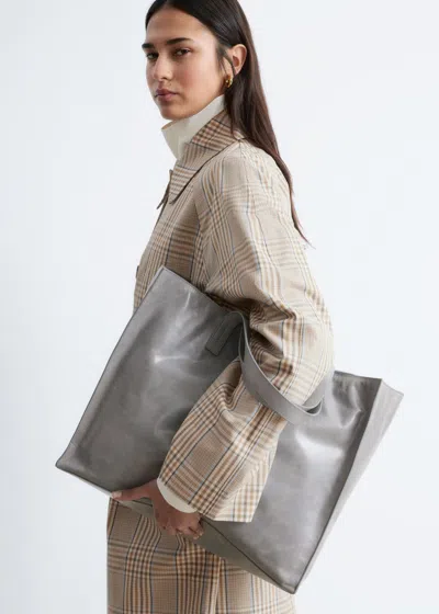 & Other Stories Leather Tote Bag In Gray