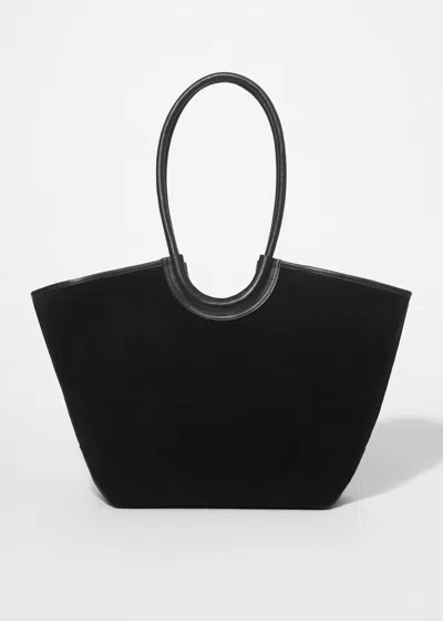 & Other Stories Leather-trimmed Suede Tote Bag In Black