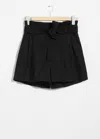 & Other Stories Linen-blend Paperbag Shorts In Black