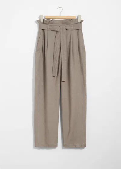 & Other Stories Linen-blend Paperbag Trousers In Rust