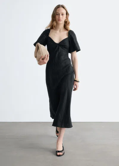 & Other Stories Linen Midi Dress In Black