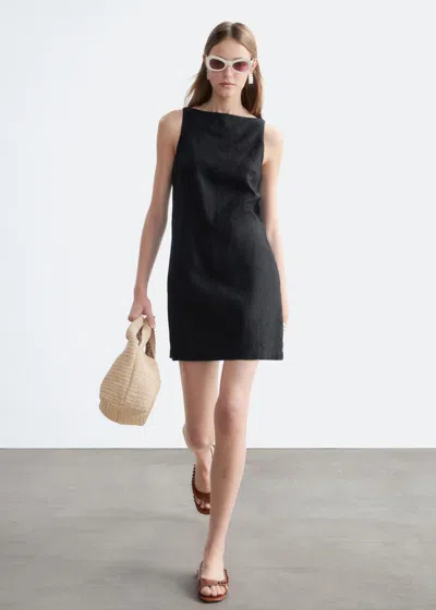 & Other Stories Linen Mini Dress In Black