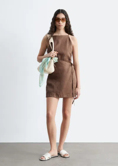 & Other Stories Linen Mini Dress In Brown