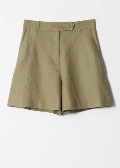 & Other Stories Linen Shorts In Green