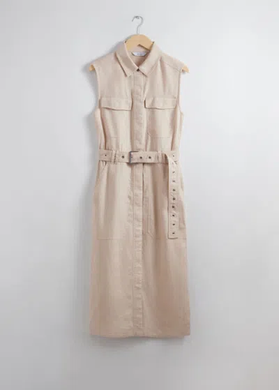 & Other Stories Linen Utility Midi Dress In Beige