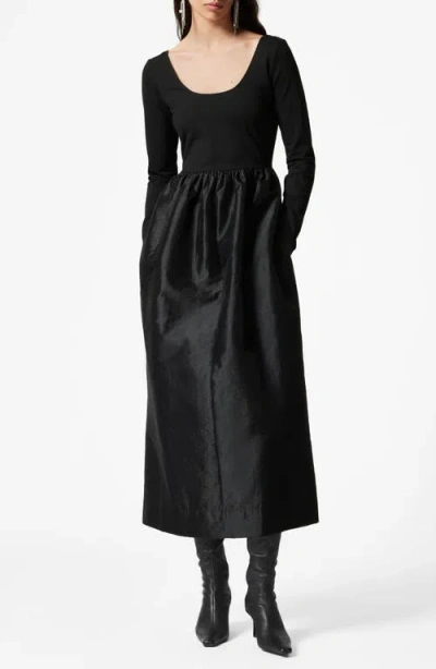 & Other Stories Long Sleeve A-line Midi Dress In Black Dark