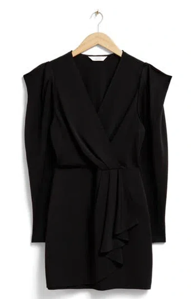 & Other Stories Long Sleeve Faux Wrap Dress In Black