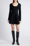 & Other Stories Long Sleeve Fit & Flare Knit Minidress In Black Dark