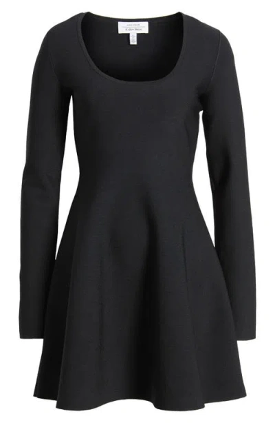 & Other Stories Long Sleeve Fit & Flare Knit Minidress In Black Dark