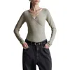 & Other Stories Long Sleeve Rib Bodysuit In Khaki Green Dusty Li