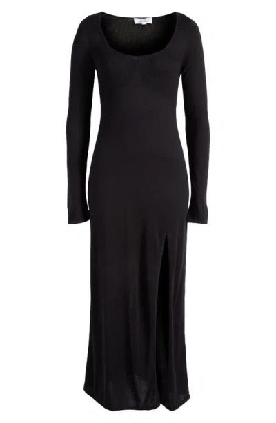 & Other Stories Long Sleeve Rib Maxi Jumper Dress In Black Dark