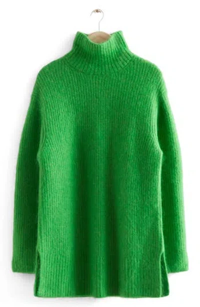 & Other Stories Long Sleeve Rib Sweater Dress In Green