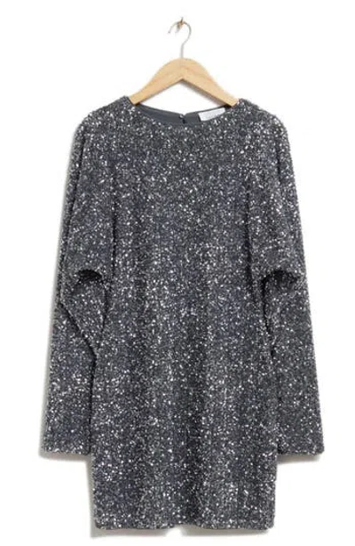 & Other Stories Long Sleeve Sequin Dress In Gray
