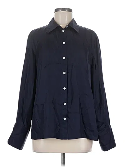 Pre-owned & Other Stories Long Sleeve Silk Top Blue Collared Neckline Tops