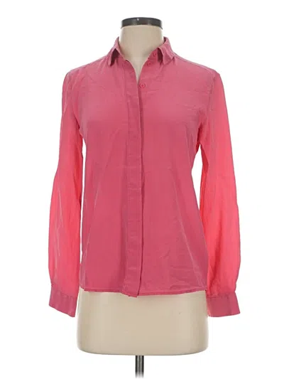 Pre-owned & Other Stories Long Sleeve Silk Top Pink Color Block Pattern Mock Neckline Tops