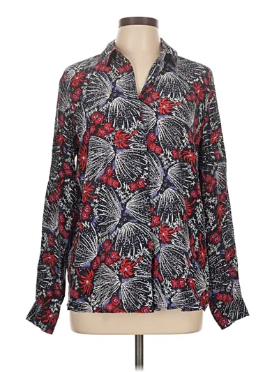 Pre-owned & Other Stories Long Sleeve Silk Top Red Print Pattern Collared Neckline Tops