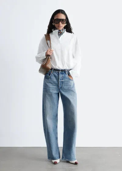 & Other Stories Long Stand-collar Cotton Shirt In Animal Print