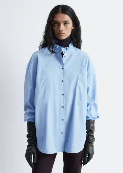 & Other Stories Long Stand-collar Cotton Shirt In Blue