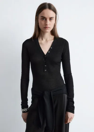 & Other Stories Long-sleeve Pointelle-knit Bodysuit In Black