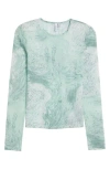 & Other Stories Marble Print Sheer Mesh Top In Green Medium Dusty