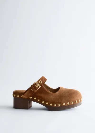 & Other Stories Mary-jane Leather Mules In Brown