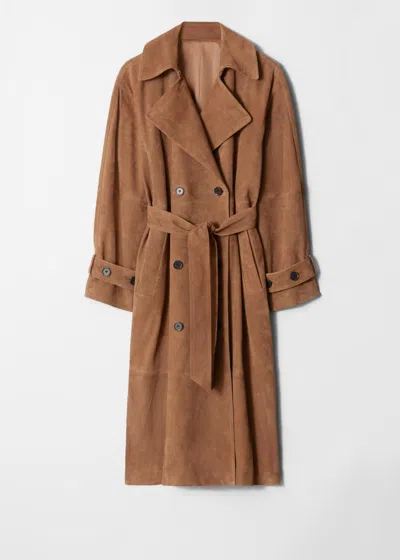 & Other Stories Maxi Suede Trench Coat In Beige
