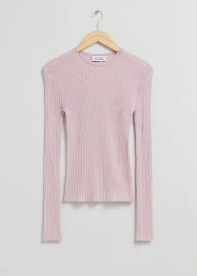 & Other Stories Merino Wool Ribbed Top In Pink