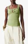 & Other Stories Metal Keyhole Stretch Cotton Tank In Green