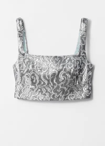 & Other Stories Metallic Jacquard Crop Top In Silver