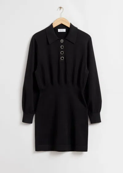 & Other Stories Mini Knitted Polo Dress In Black