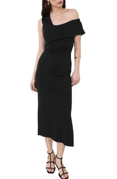 & Other Stories One-shoulder Asymmetric Midi Dress In Black Dark