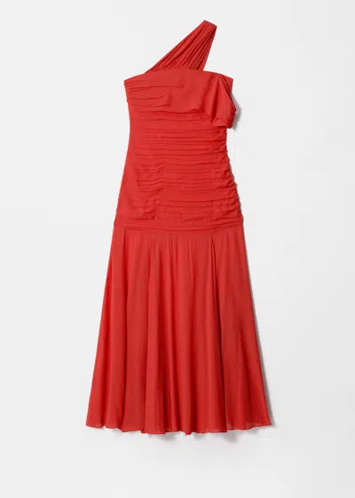 & Other Stories One-shoulder Chiffon Maxi Dress In Red