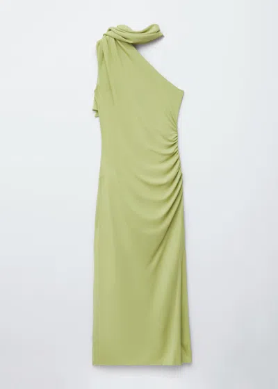 & Other Stories One-shoulder Scarf-detail Midi Dress In Black