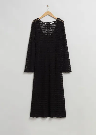& Other Stories Open Tie-back Pointelle Knit Dress In Black