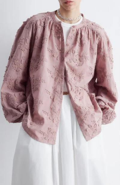 & Other Stories Oversize Floral Appliqué Cotton Top In Pink