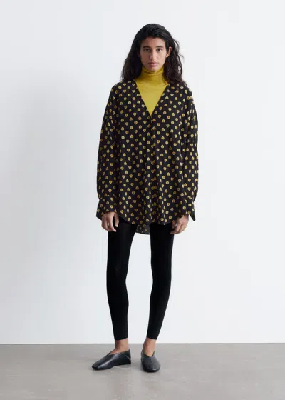& Other Stories Oversized Printed V-neck Blouse In Black