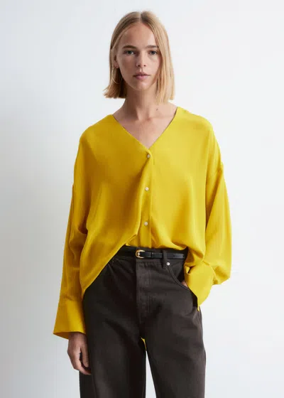 & Other Stories Oversized V-neck Silk Blouse In Yellow