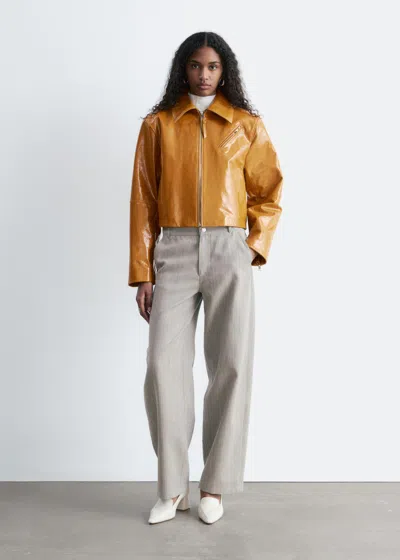 & Other Stories Patent Leather Biker Jacket In Brown
