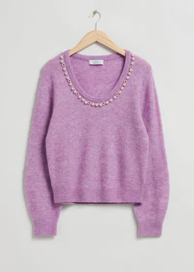 & Other Stories Pearl-beaded Knit Sweater In Purple